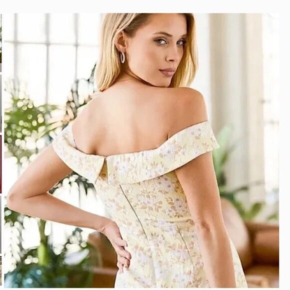 Lulus Favorite Song Dress Floral Jacquard Off The Shoulder Mini Yellow NWT M - Picture 4 of 8